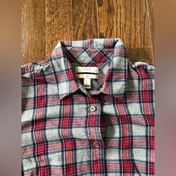 J.Crew Women’s 2 Boy-Fit Gray Tartan Plaid Button-Down Flannel Shirt - VGUC! - Picture 4 of 9